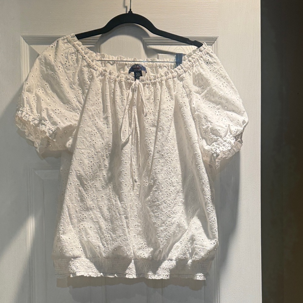 Chaps White Eyelet Off-Shoulder Blouse